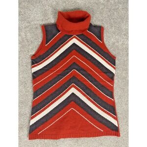 ICB Knit Vest Turtle Neck Chevron Wool  Womens Large Sleeveless NWT